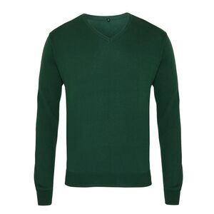 Premier Mens Knitted Cotton Acrylic V Neck Sweatshirt / Bottle Green